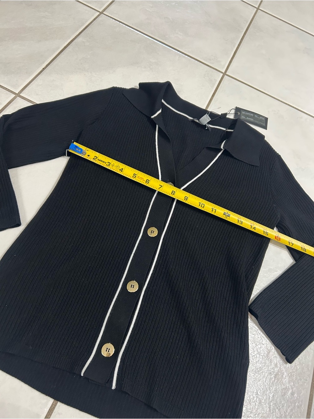 Cable & Gauge Black Ribbed Button-Front Top with White Trim - Picture 7 of 9